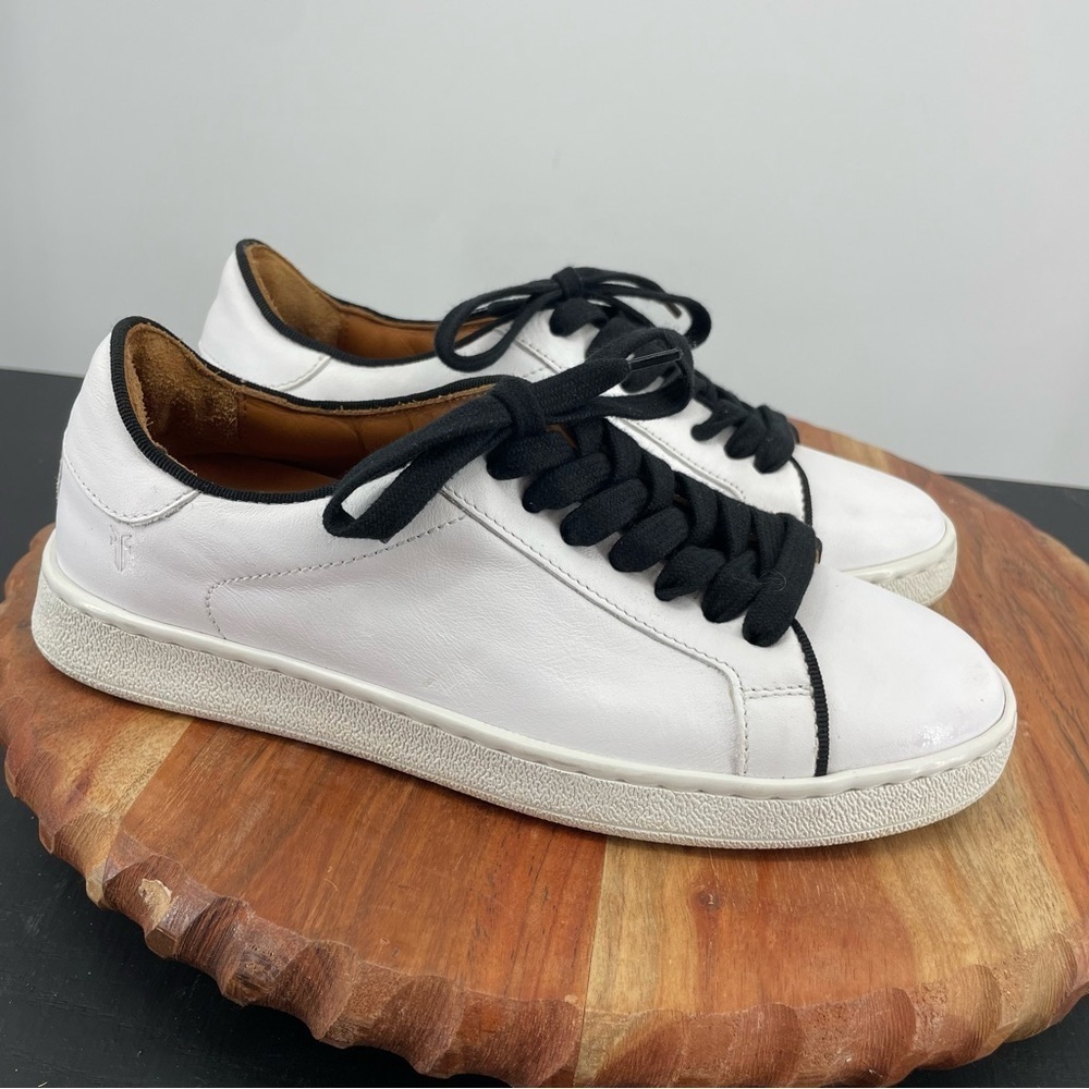 Frye White Alexis‎ Low Black Lace up Leather Sneaker Sz 5.5